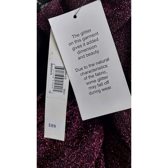 NWT Magenta Metallic Glitter Long Sleeve Sheath Dress Size 18 - Picture 9 of 10